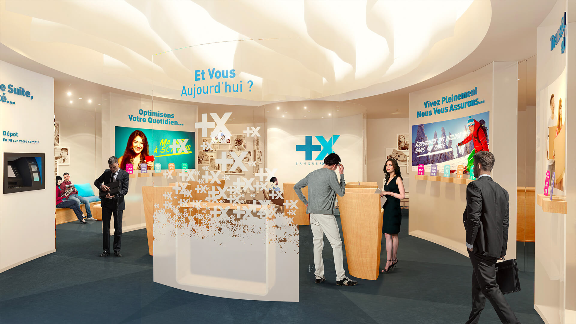 accueil intérieur banque populaire en 3D
